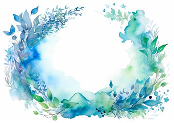 Blue watercolor paint on paper background texture. Generative Ai Illustration.
