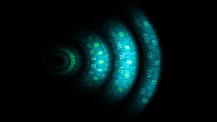 Radiation wave from the transmitter. Wireless digital signal on a black