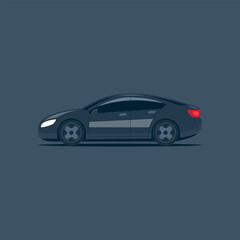 Vector illustration of electric car icon, electric, eco friendly transport, modern car, headlights, car in the dark, stylish car.