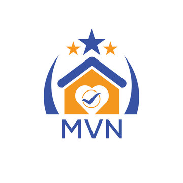 MVN House logo Letter logo and star icon. Blue vector image on white background. KJG house Monogram home logo picture design and best business icon. 
