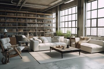 Plakat Interior of modern loft style living room , AI Generated