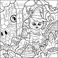 cute cartoon cat wizard coloring book