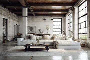 Fototapeta na wymiar Interior of modern loft style living room , AI Generated
