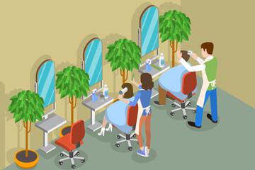 3D Isometric Flat Vector Conceptual Illustration of Hairdresser, Hairdressing Salon