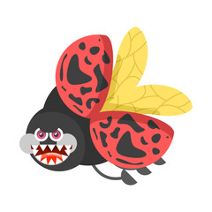 Abstract Flat Cartoon Different Animal Insect Ladybug Stand, Fly Vector Design Style Elements Fauna Wildlife