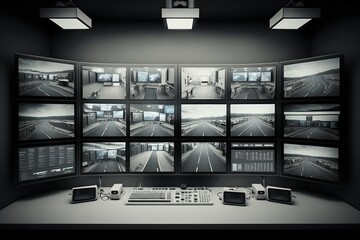 Secure Surveillance: CCTV Room Monitoring Multiple Camera Feeds. AI