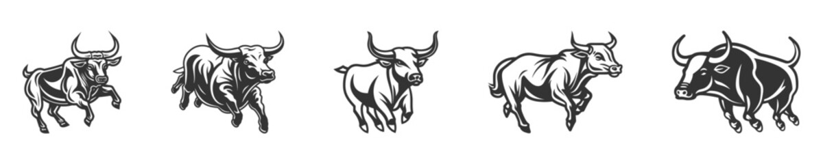 Bull logo set. Vector illustration.