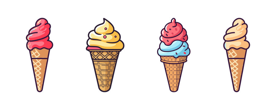 Cartoon ice cream set. Vector illustration.
