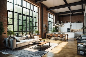 Interior of modern loft style living room , AI Generated