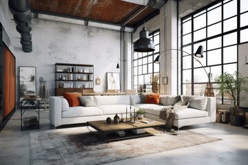 Interior of modern loft style living room , AI Generated Generative AI