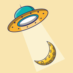 Vector illustration of Ufo and Moon icon isolated