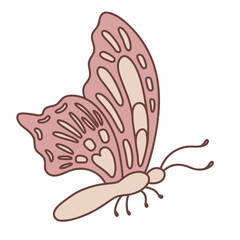 Retro groovy butterfly in 60s 70s style isolated on white. Hippie style vector illustration.