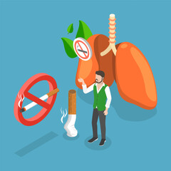 3D Isometric Flat Vector Conceptual Illustration of Stop Smoking, No Tobacco Day