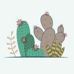 Cactus set in sketch style