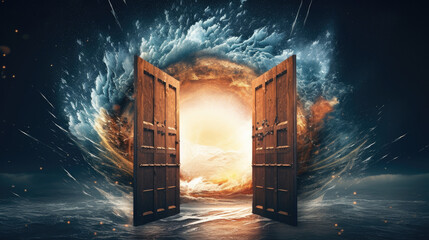 Conceptual image of a psychic wave breaking through barriers, shattering limitations, and unleashing untapped potential, symbolizing the power of the mind to overcome obstacles and manifest desired ou