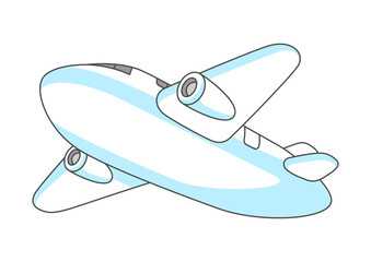 Flying cartoon airplane. Travel illustration and tourism item.