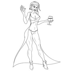 Female vampire. Vector illustration of a sketch scary mythological creature. Beautiful gothic lady with short hair covered in blood