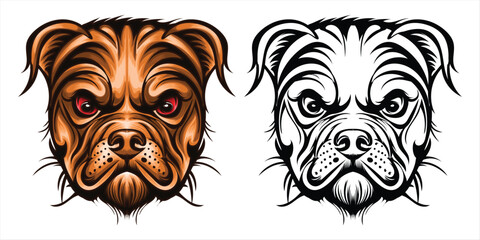 Angry Bulldog face vector set illustration 