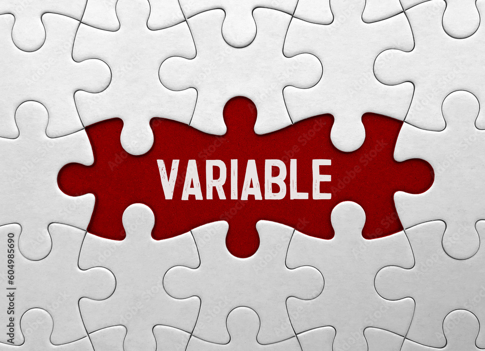 Poster word variable on red puzzle background