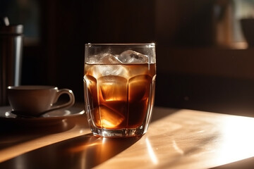 glass of cold iced coffee , dark tone image. Generative AL