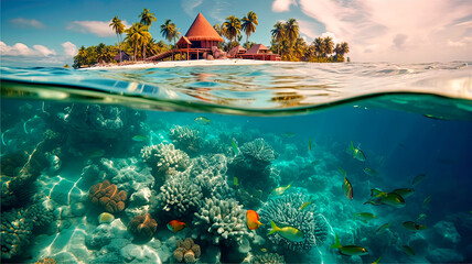 Tropical island in the maldives. Generative AI