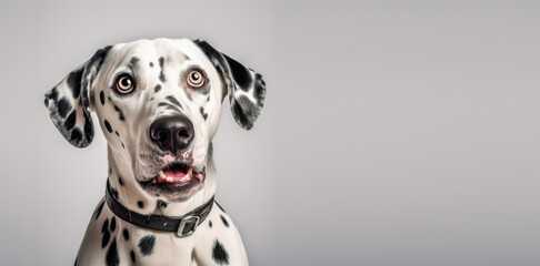 Studio portrait Dalmatian dog surprised facial expression isolated on white background, Generative AI - obrazy, fototapety, plakaty