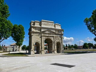 Orange, May 2023 : Visit the beautiful city of Orangeen Provence - Historical city with its arena and ancient theater - View on the triumphal arch