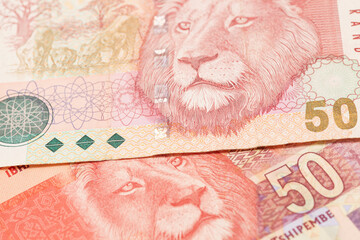 South African money 50 rand banknote.