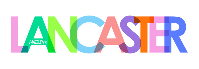 LANCASTER. The name of the city on a white background. Vector design template for poster, postcard, banner