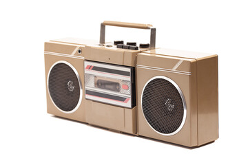 Retro portable stereo cassette recorder from 80s.