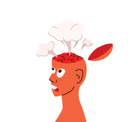 Human head with open brain and explosion, think flow vector