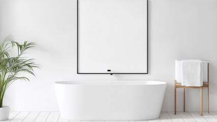 Blank horizontal poster frame mock up in minimal style bath room interior, modern bath room interior background, generative ai - obrazy, fototapety, plakaty