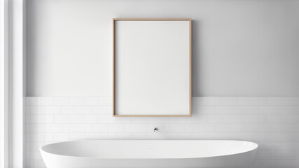 Blank horizontal poster frame mock up in minimal style bath room interior, modern bath room interior background, generative ai