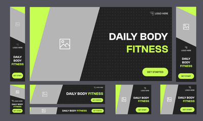 Set of fitness body web banner template design for social media posts, fully editable vector eps 10  file format