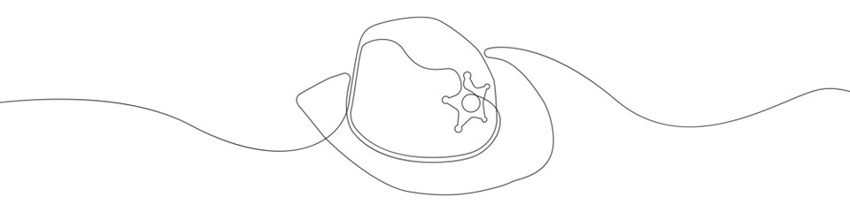 Sheriff black hat linear continuous drawn icon. Cowboy hat icon vector black. One line police hat icon. Linear design of panama.