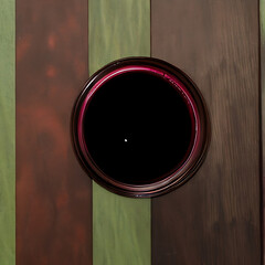 red cherry juice in glass on wood and green background. Top view of juice. Generative ai.