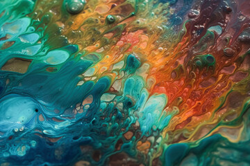 Fototapeta na wymiar Abstract fluid art painting in alcohol ink liquid technique. Imitation of marble stone cut. Blend of colors that creates sheer waves. Background for posters, product packaging. Generative AI