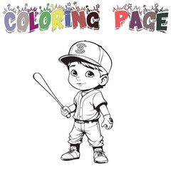 Kid Wear Baseball Uniform For Coloring Book Or Coloring Page For Kids Vector Clipart Illustration