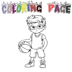 Kid Wear Basketball Uniform For Coloring Book Or Coloring Page For Kids Vector Clipart Illustration