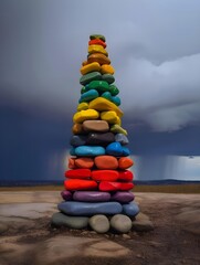 "tower of stones in the mountains"Ai