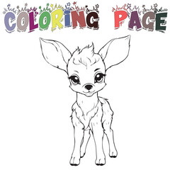 Cute Baby Deer For Coloring Book Or Coloring Page For Kids Vector Clipart Illustration