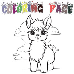 Cute Happy Baby Lama For Coloring Book Or Coloring Page For Kids Vector Clipart Illustration