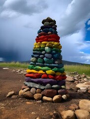 "tower of stones in the mountains"Ai