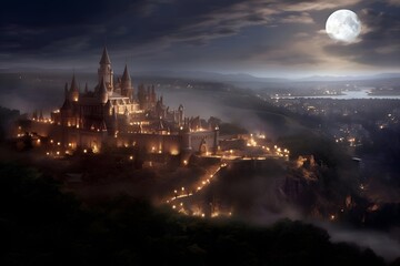 "A Picturesque Union: Castle and Landscape in Perfect Harmony"Ai
