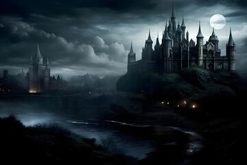 "castle in the night with clouds"ai