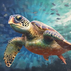 "Oceanic Serenity: Hawaiian Green Sea Turtle's Endangered Dance in Pacific's Blissful Waters"AI
