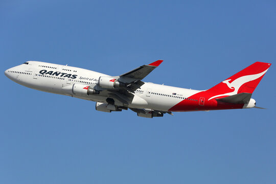 Qantas Boeing 747-400 airplane at Los Angeles International Airport
