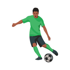 African football player black silhouette dribbling the ball on the field