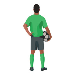 Nigerian football player stands with his and holds a ball in his hand