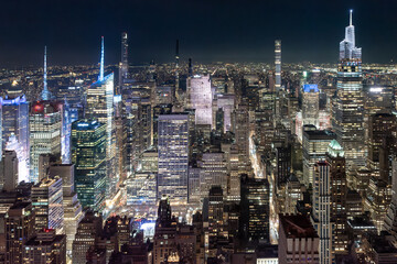 Night skyline of midtown Manhattan, New York